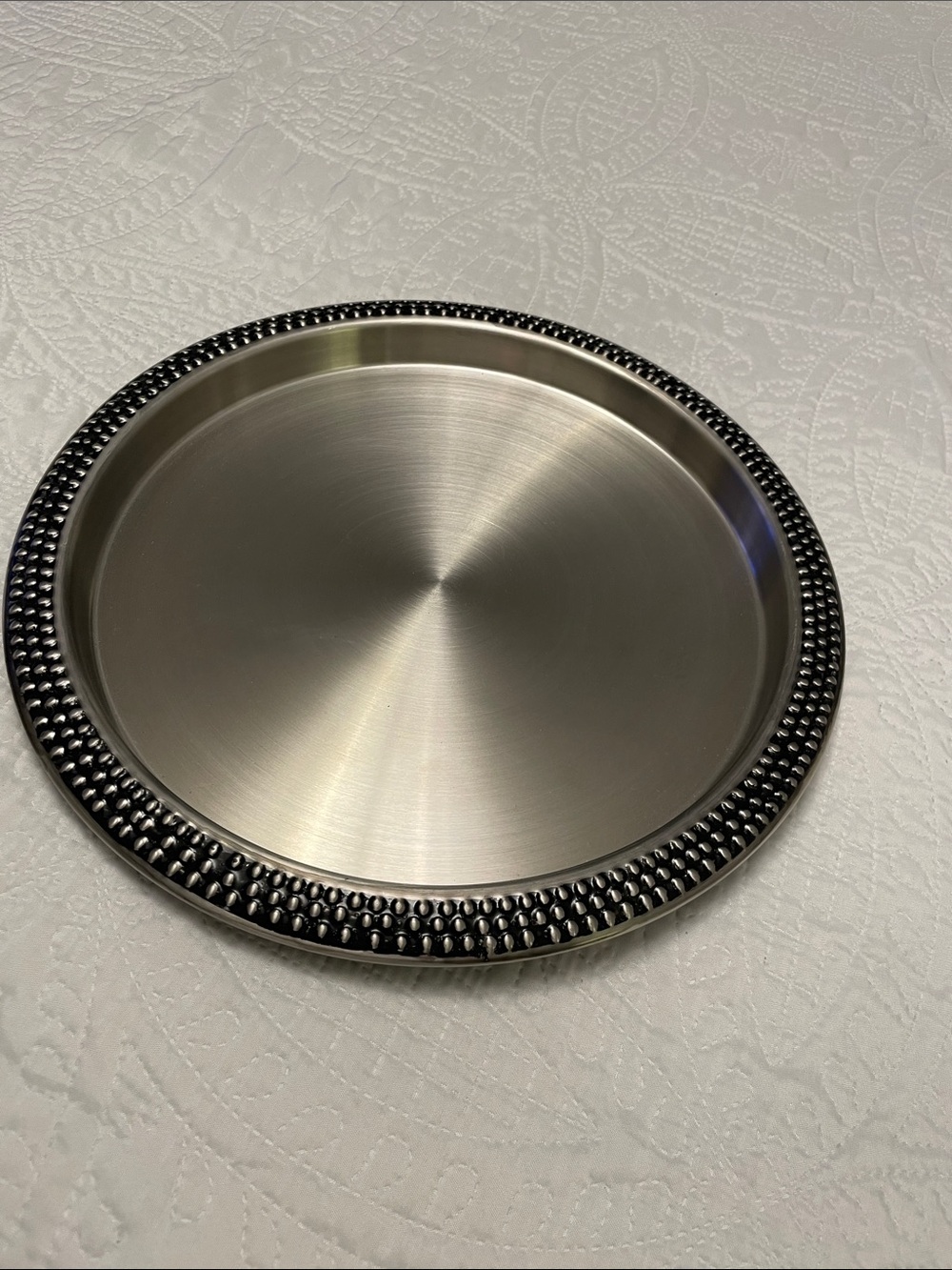 Large Round Metal Serving or Decorative Tray Plate Made in India Good Condition
